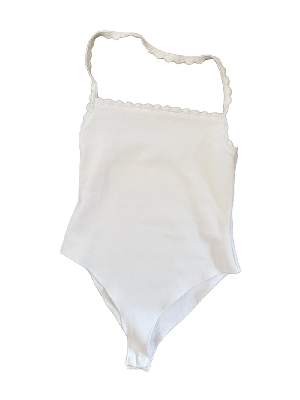 New Zara White Scalloped thin strap backless Halter Camisole bodysuit Sz small